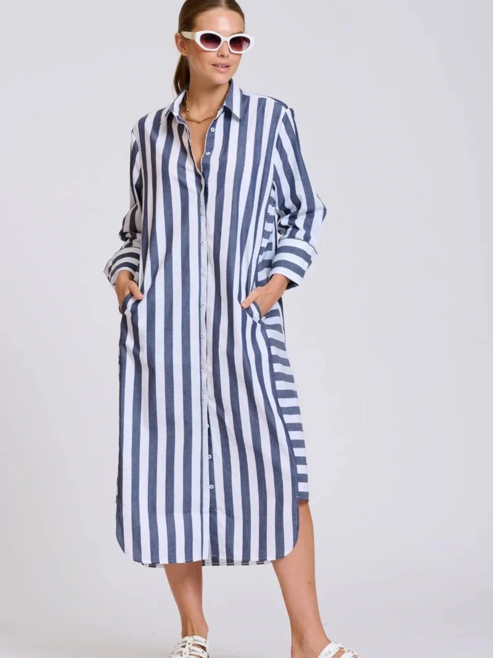 Shirty Luxury Brand Striped Midi Shirt Dress - Black & White - Sz S - NWT - Picture 10 of 12